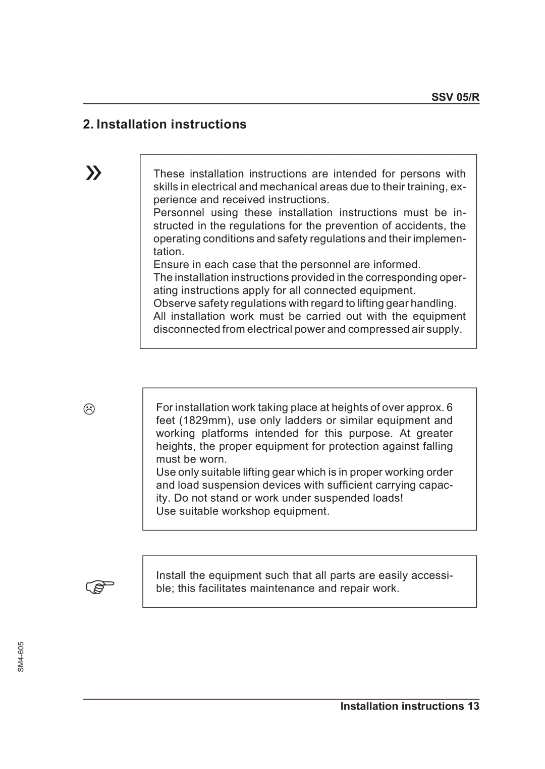 Sterling SSV 05/R operating instructions Installation instructions 