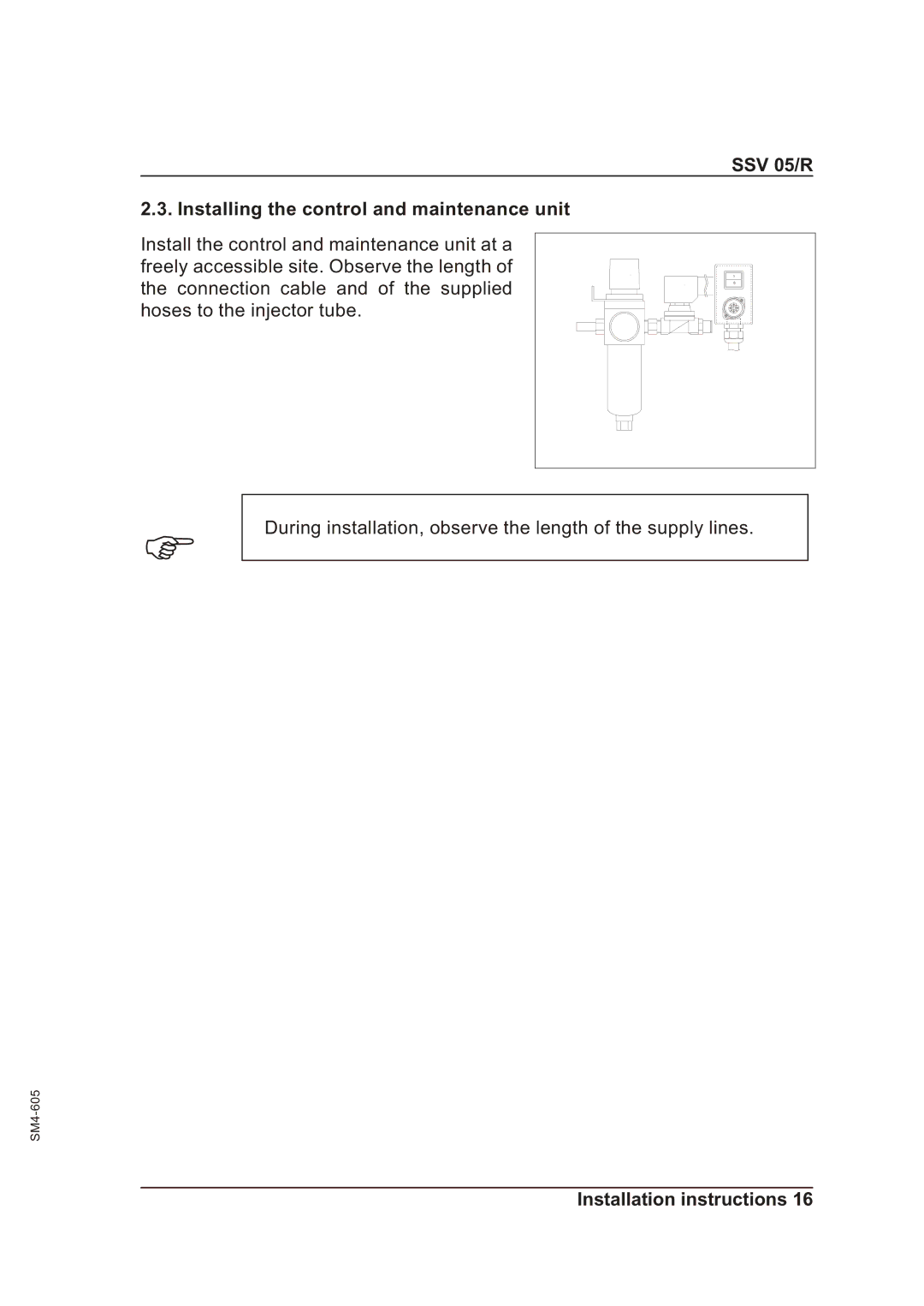 Sterling operating instructions SSV 05/R Installing the control and maintenance unit 