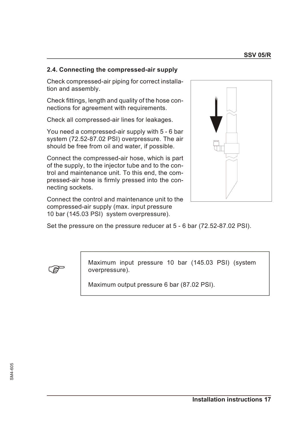 Sterling operating instructions SSV 05/R Connecting the compressed-air supply 