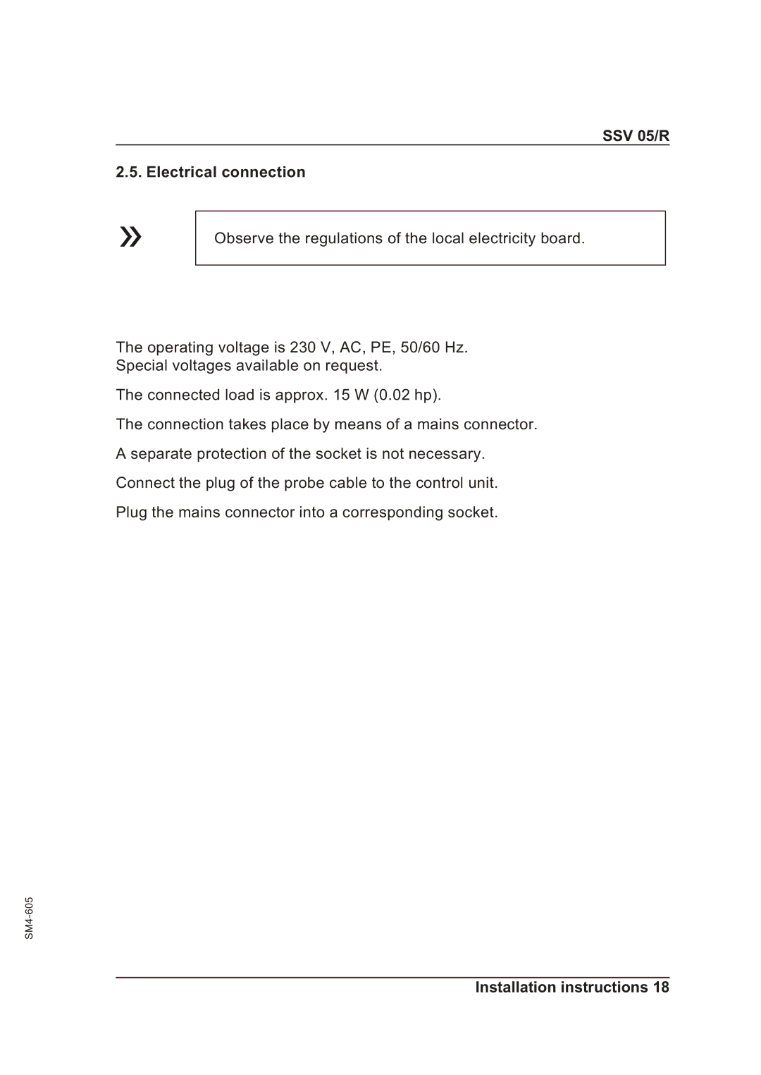 Sterling operating instructions SSV 05/R Electrical connection 