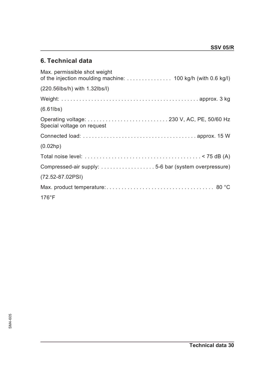 Sterling SSV 05/R operating instructions Technical data 