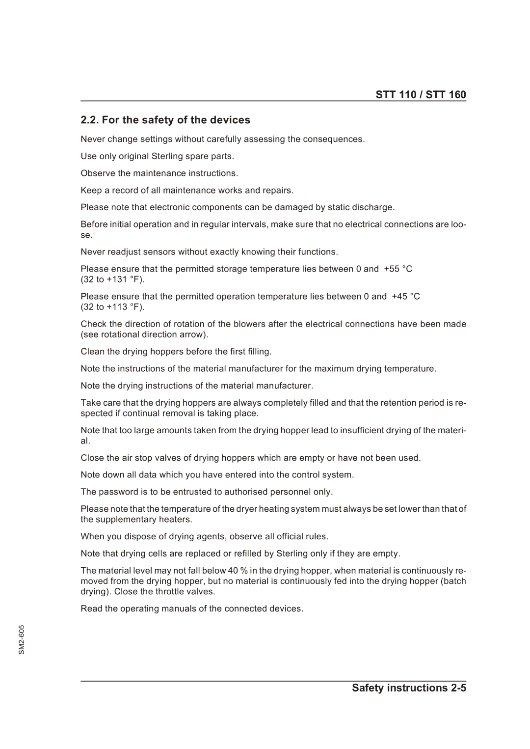 Sterling STT 160 manual STT 110 / STT For the safety of the devices 