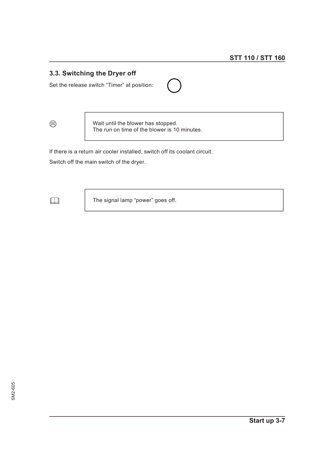 Sterling STT 160 manual STT 110 / STT Switching the Dryer off 