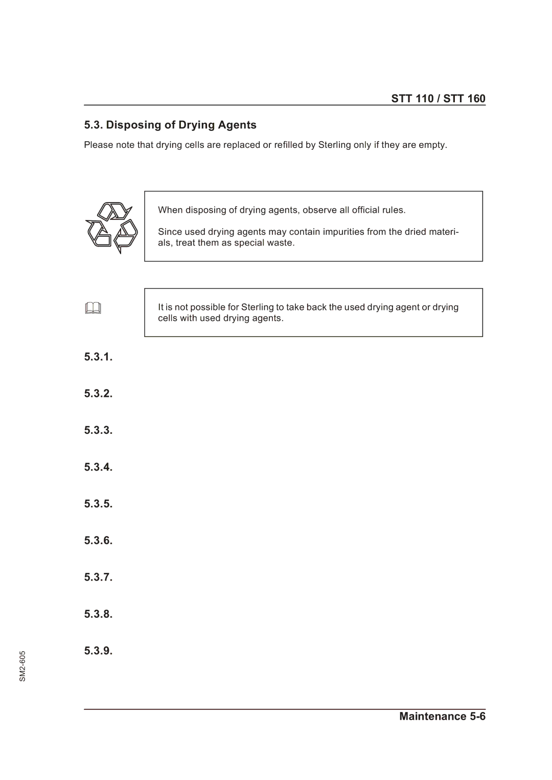 Sterling STT 160 manual STT 110 / STT Disposing of Drying Agents 