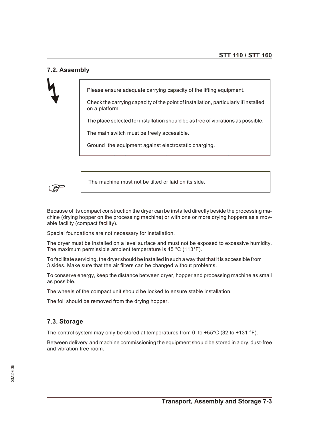 Sterling STT 160 manual STT 110 / STT Assembly, Storage 