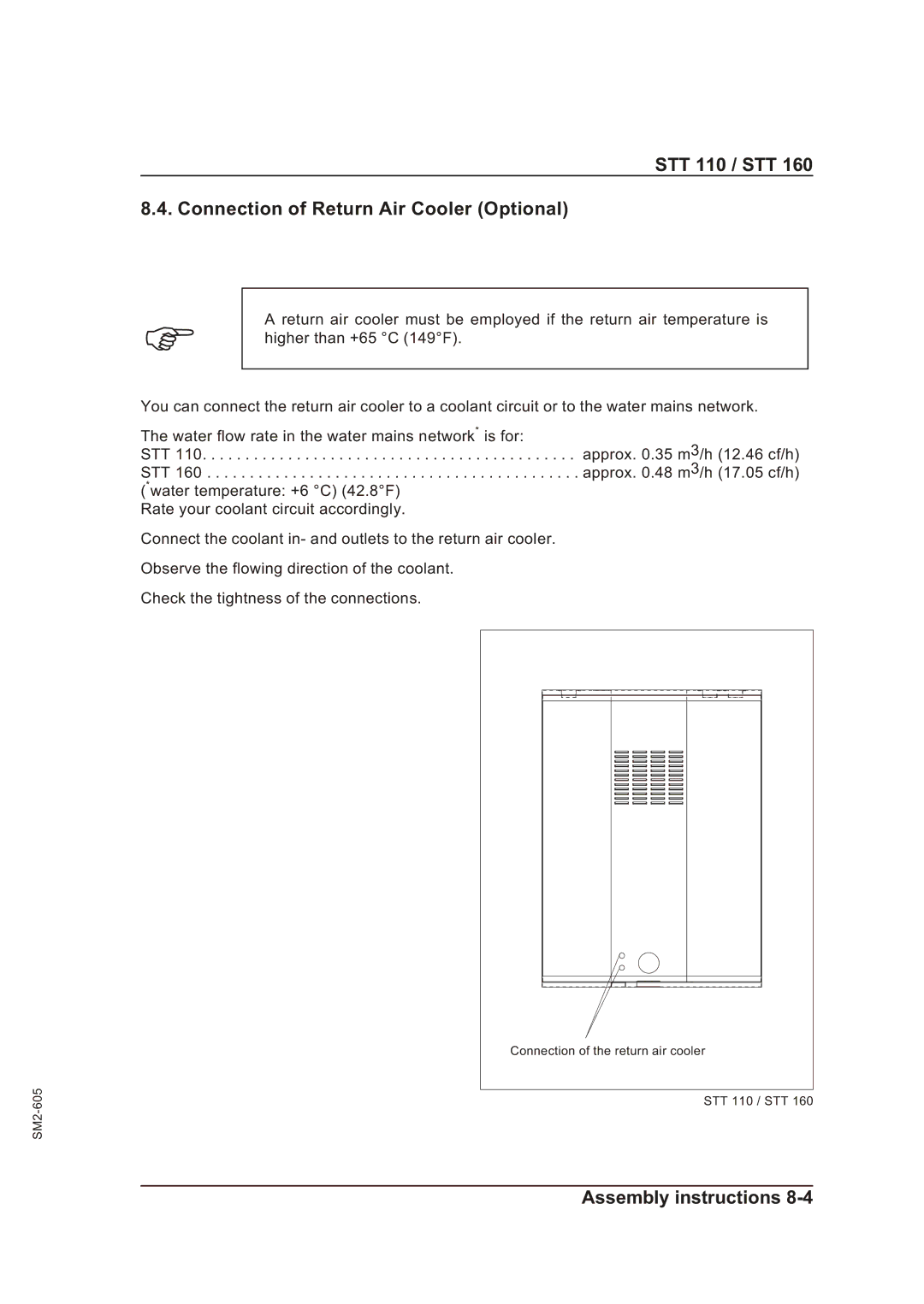 Sterling STT 160 manual STT 110 / STT Connection of Return Air Cooler Optional 