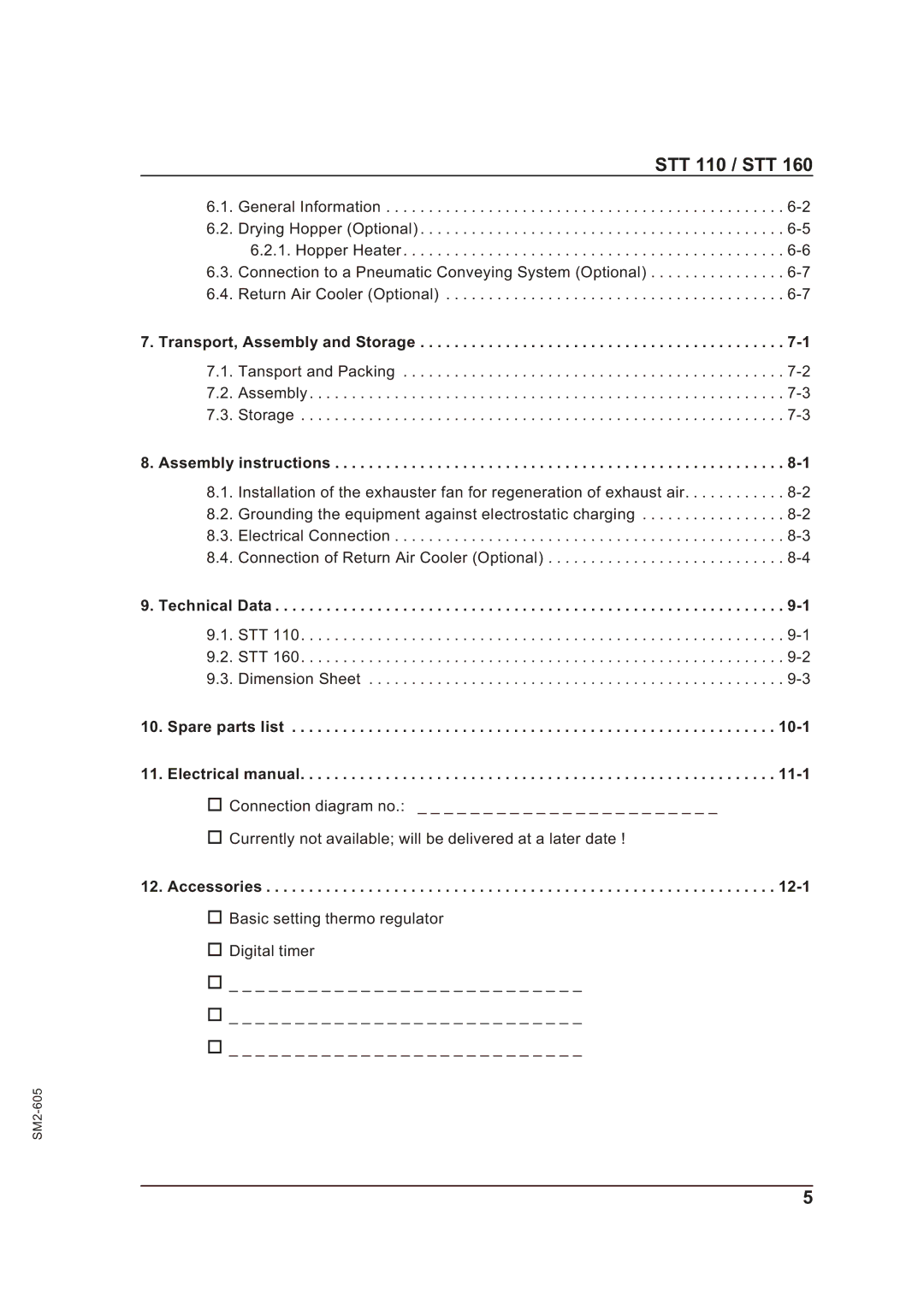 Sterling STT 110, STT 160 manual Transport, Assembly and Storage, Assembly instructions, Technical Data, Accessories 