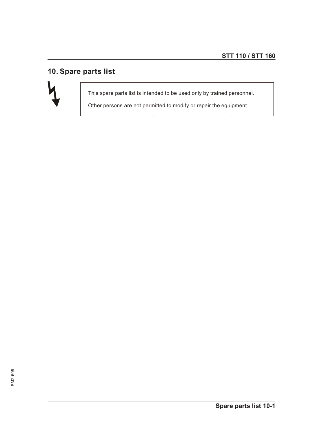 Sterling STT 160, STT 110 manual Spare parts list 