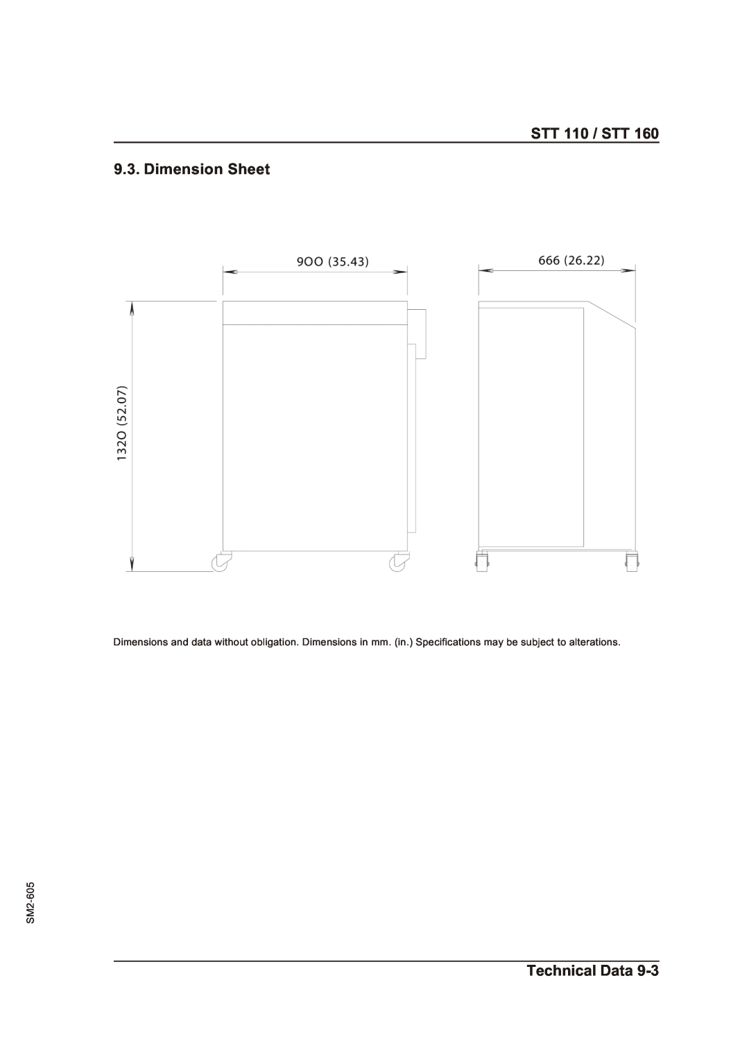 Sterling STT 160 manual STT 110 / STT 9.3. Dimension Sheet, Technical Data, SM2-605 