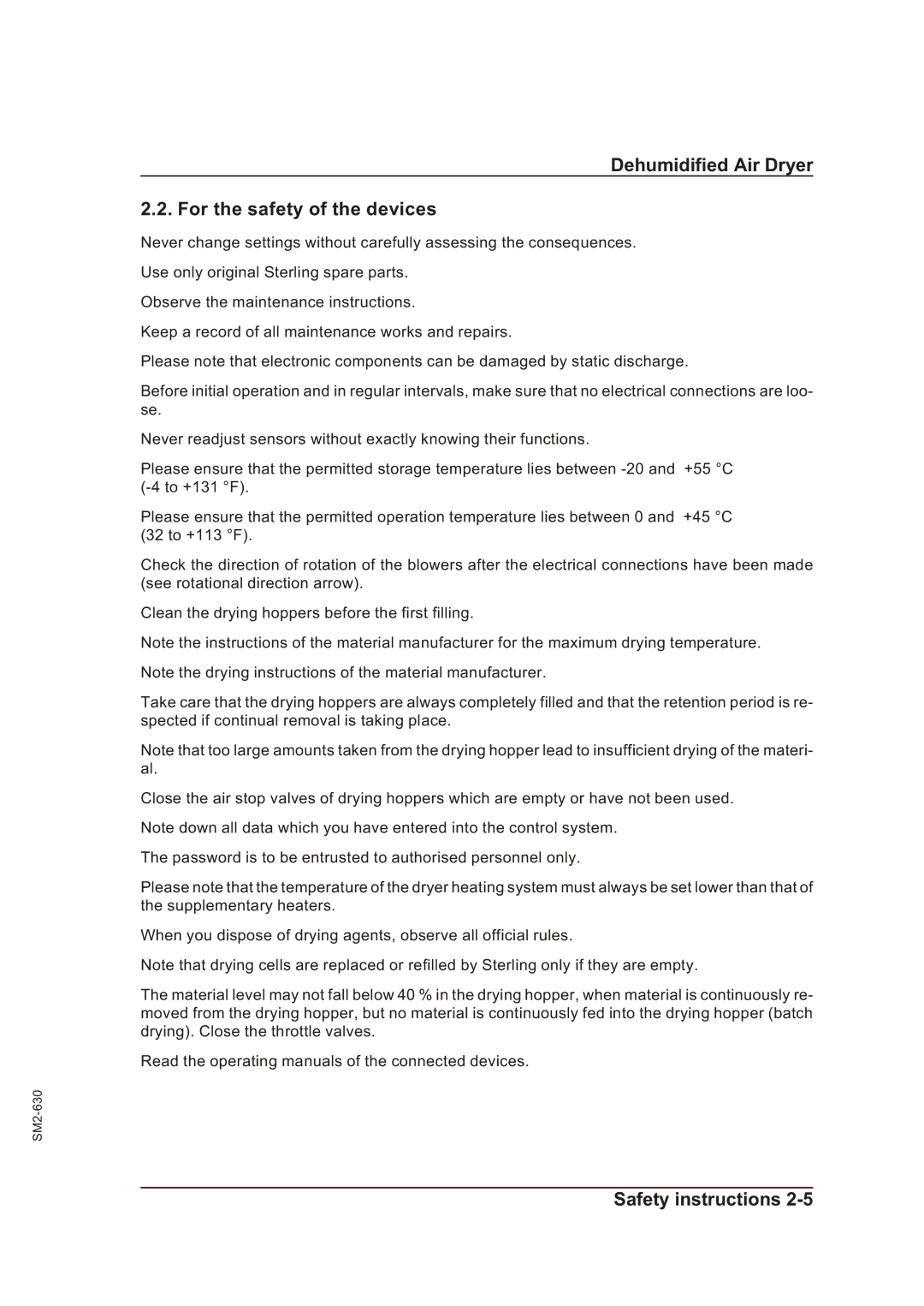 Sterling STT 1600 operating instructions Dehumidified Air Dryer For the safety of the devices 