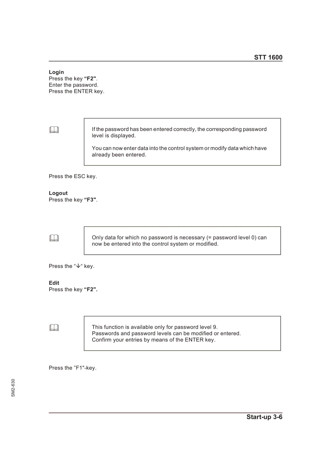 Sterling STT 1600 operating instructions Login, Logout, Edit 