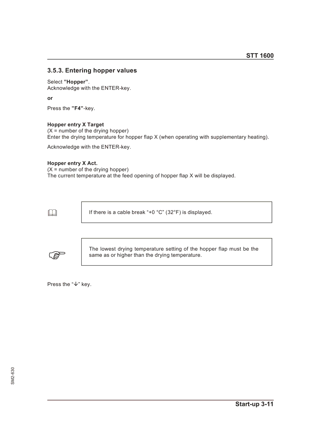 Sterling STT 1600 operating instructions STT Entering hopper values, Hopper entry X Target, Hopper entry X Act 