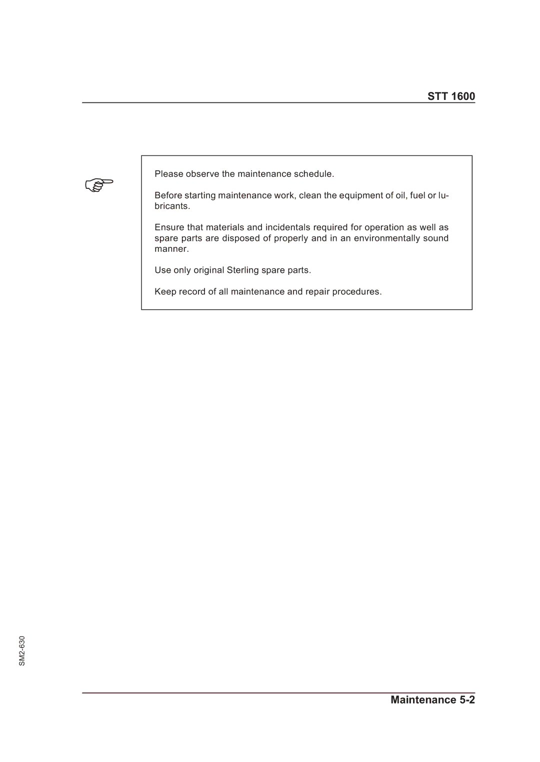 Sterling STT 1600 operating instructions Stt 