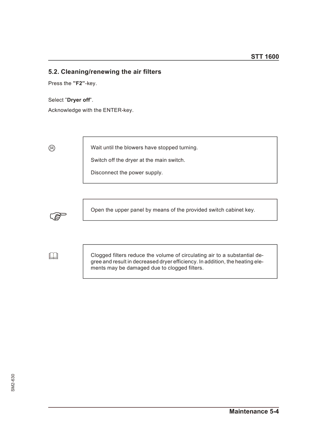 Sterling STT 1600 operating instructions STT Cleaning/renewing the air filters 