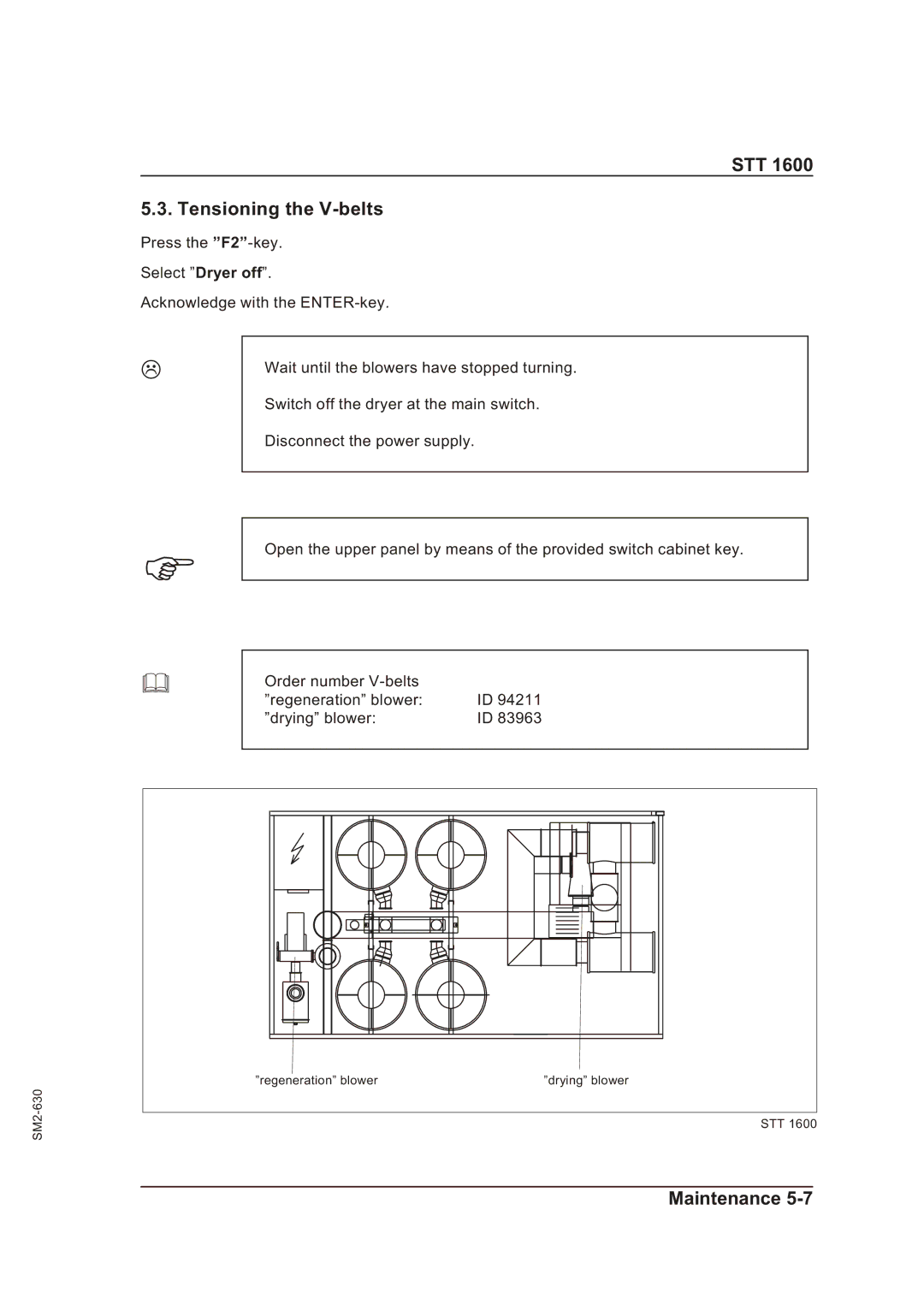 Sterling STT 1600 operating instructions STT Tensioning the V-belts 