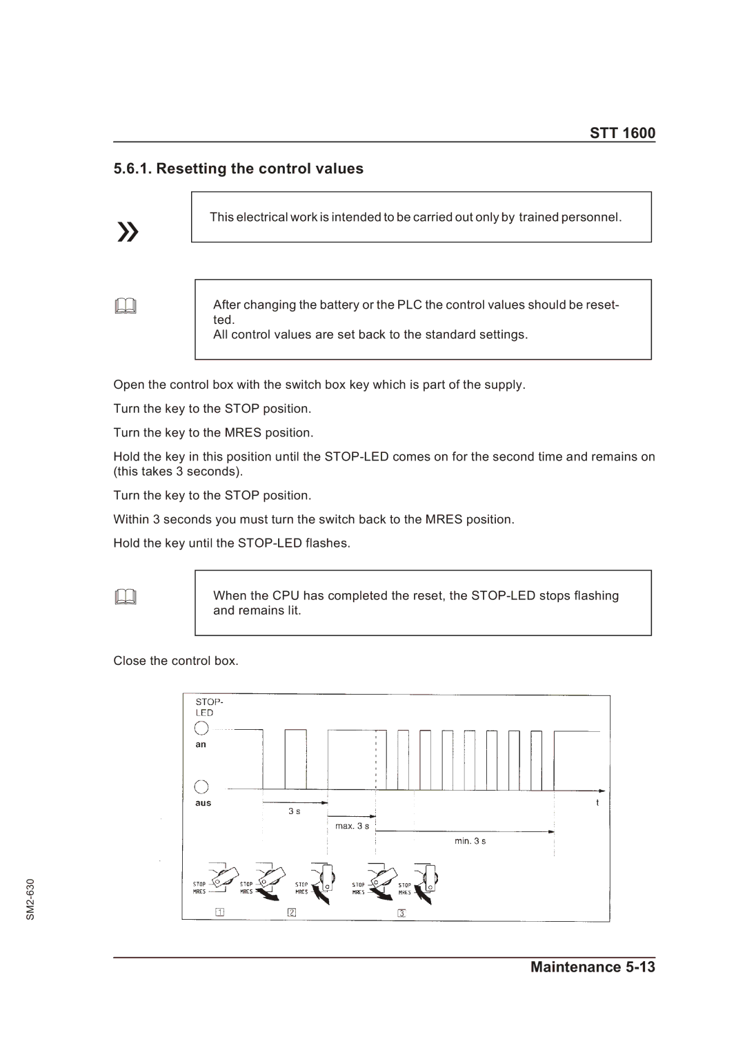 Sterling STT 1600 operating instructions STT Resetting the control values 