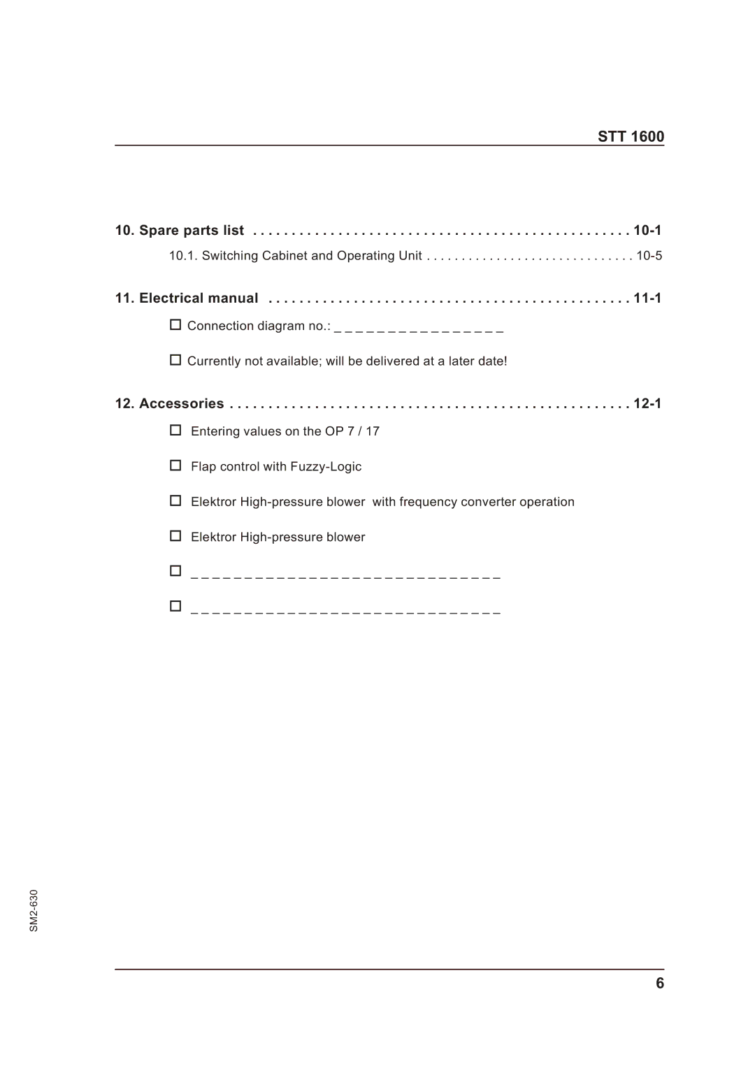 Sterling STT 1600 operating instructions Spare parts list 