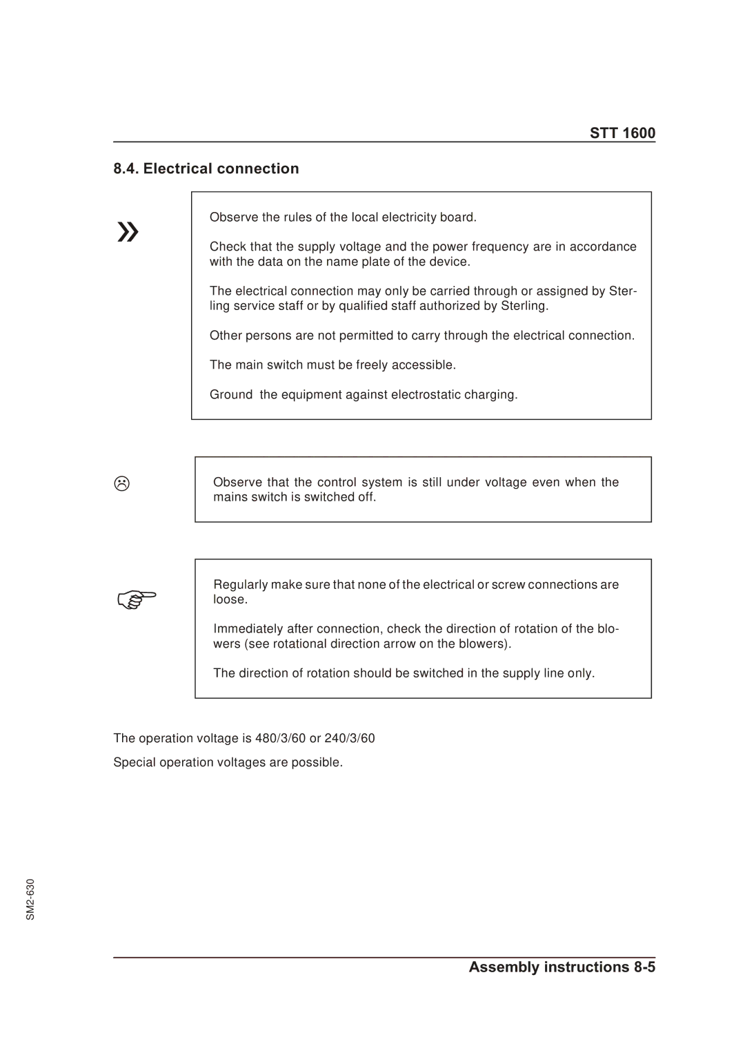 Sterling STT 1600 operating instructions STT Electrical connection 