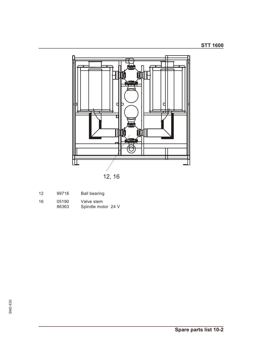 Sterling STT 1600 operating instructions Ball bearing 05190 Valve stem 86363 Spindle motor 24 