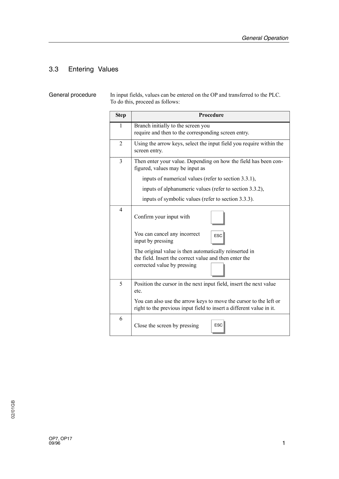 Sterling STT 1600 operating instructions Entering Values 