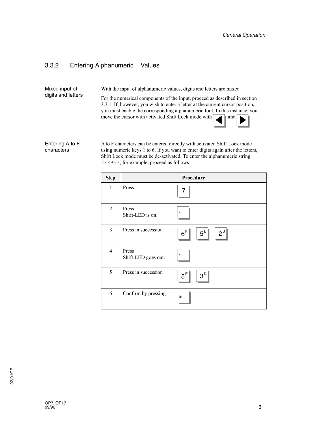 Sterling STT 1600 operating instructions Entering Alphanumeric Values 