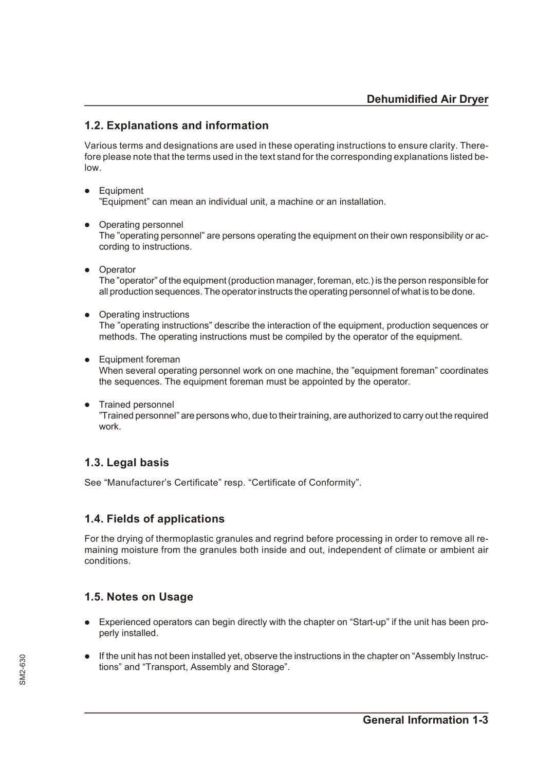 Sterling STT 1600 Dehumidified Air Dryer Explanations and information, Legal basis, Fields of applications 