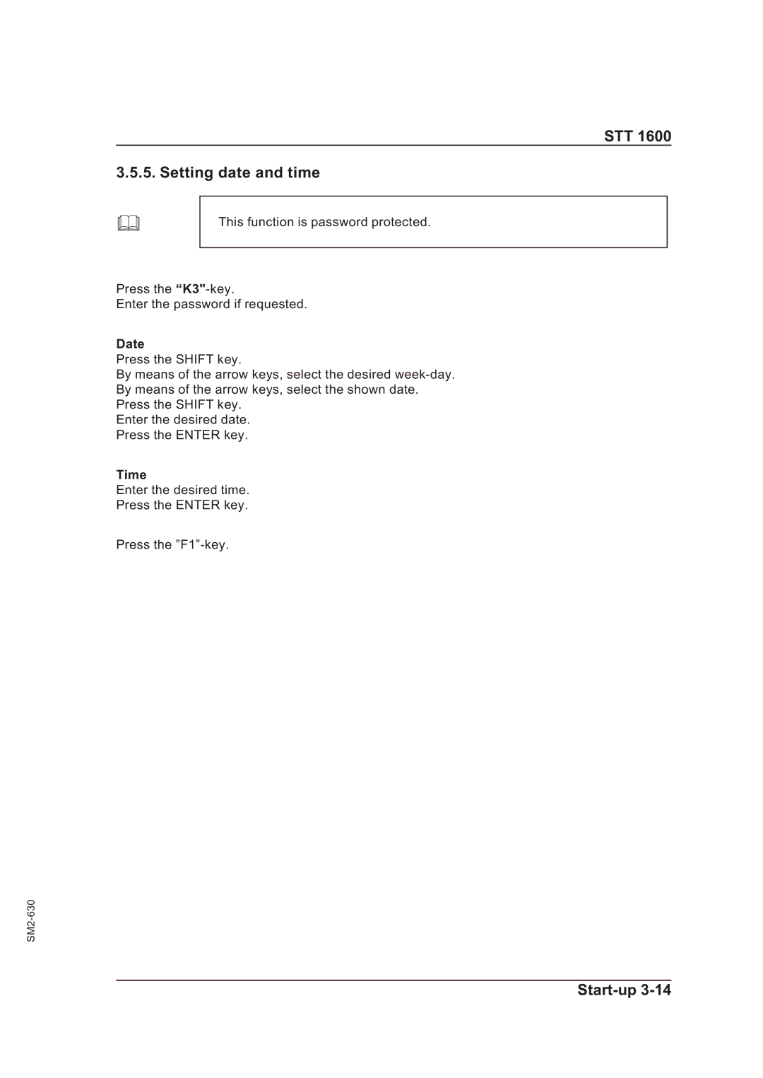 Sterling STT 1600 operating instructions STT Setting date and time, Date, Time 