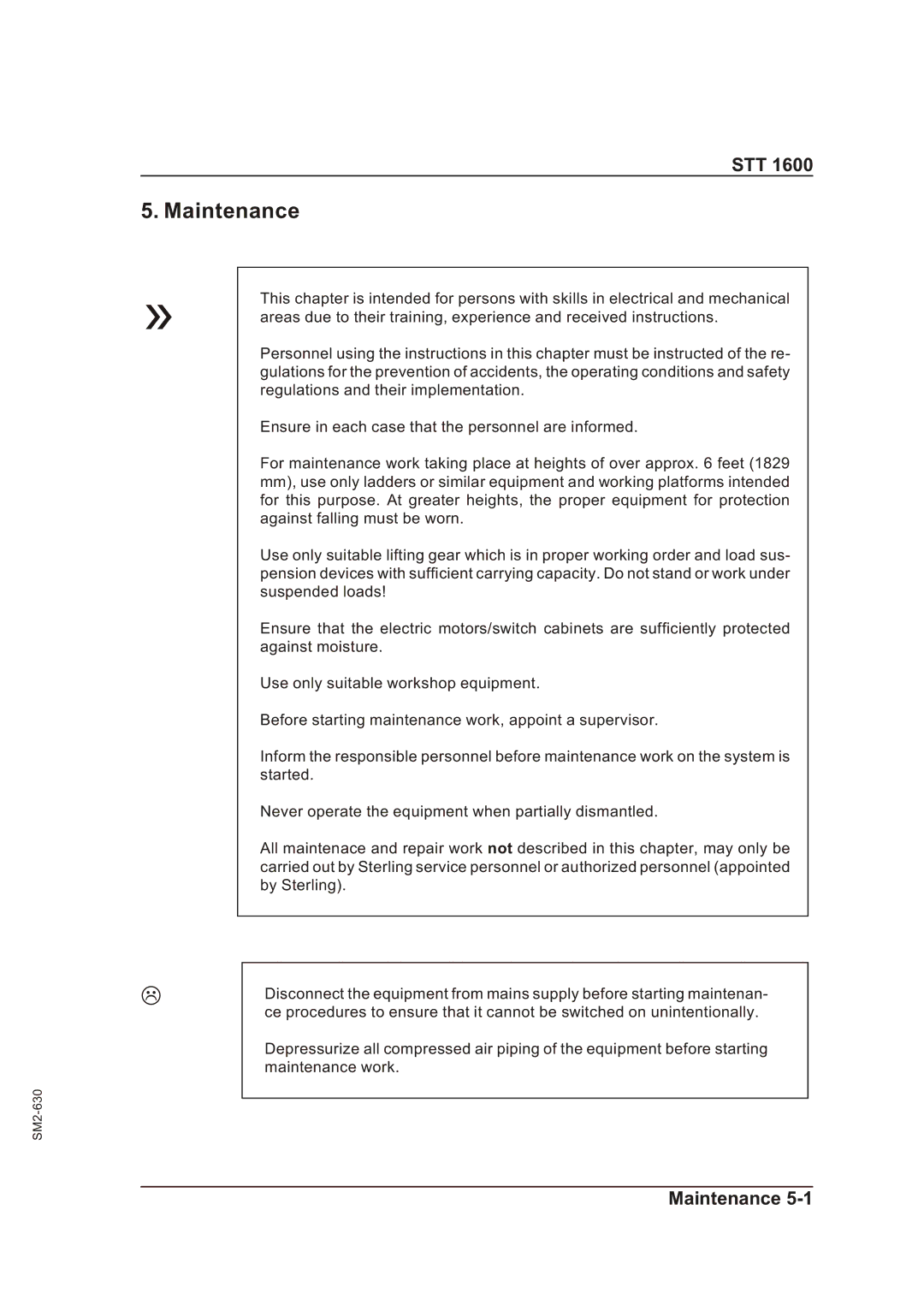 Sterling STT 1600 operating instructions Maintenance 