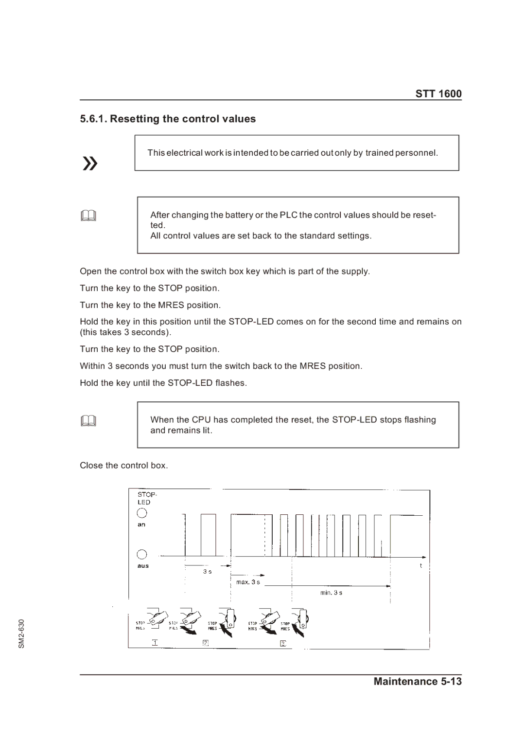 Sterling STT 1600 operating instructions STT Resetting the control values 