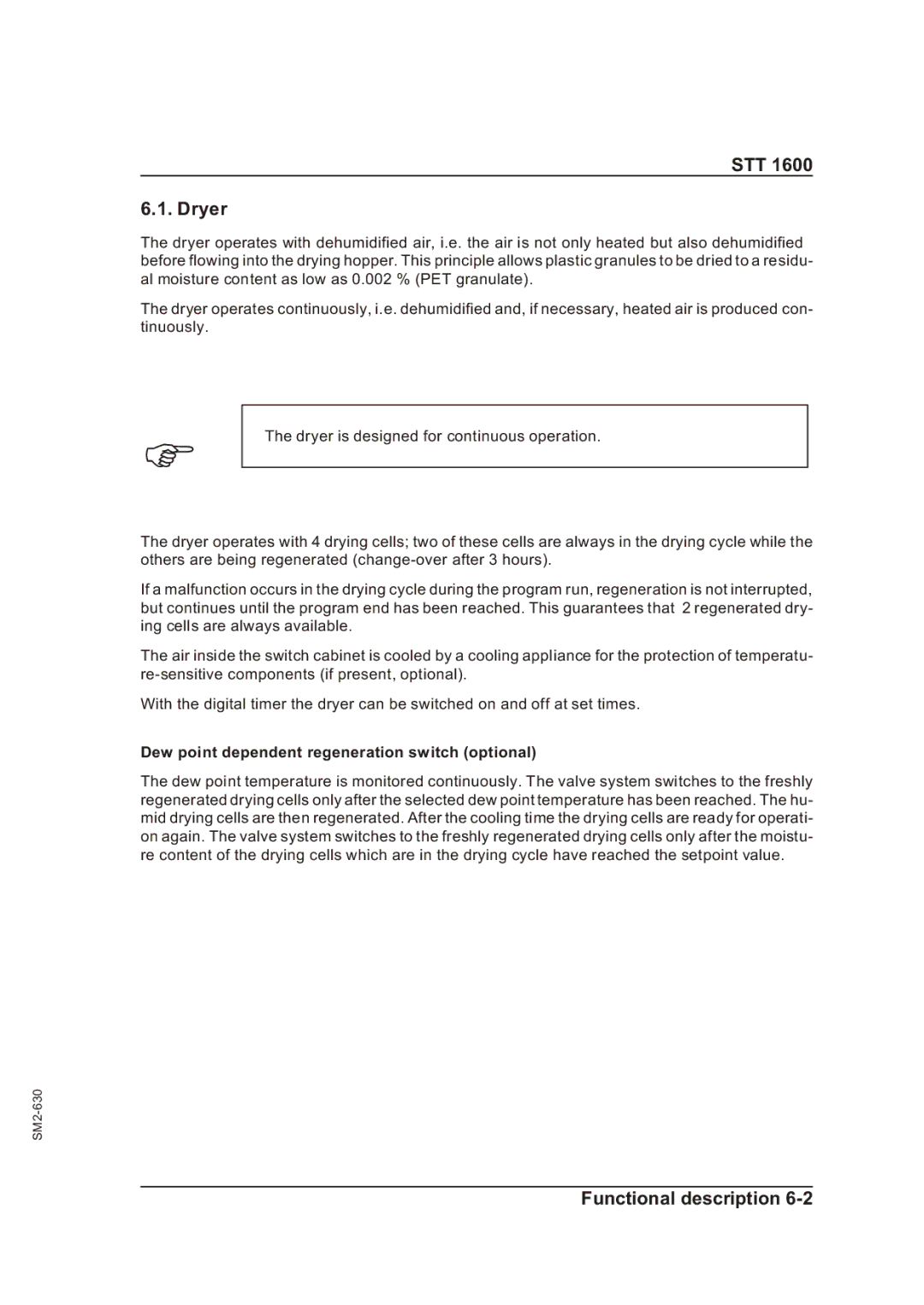 Sterling STT 1600 operating instructions STT Dryer, Dew point dependent regeneration switch optional 