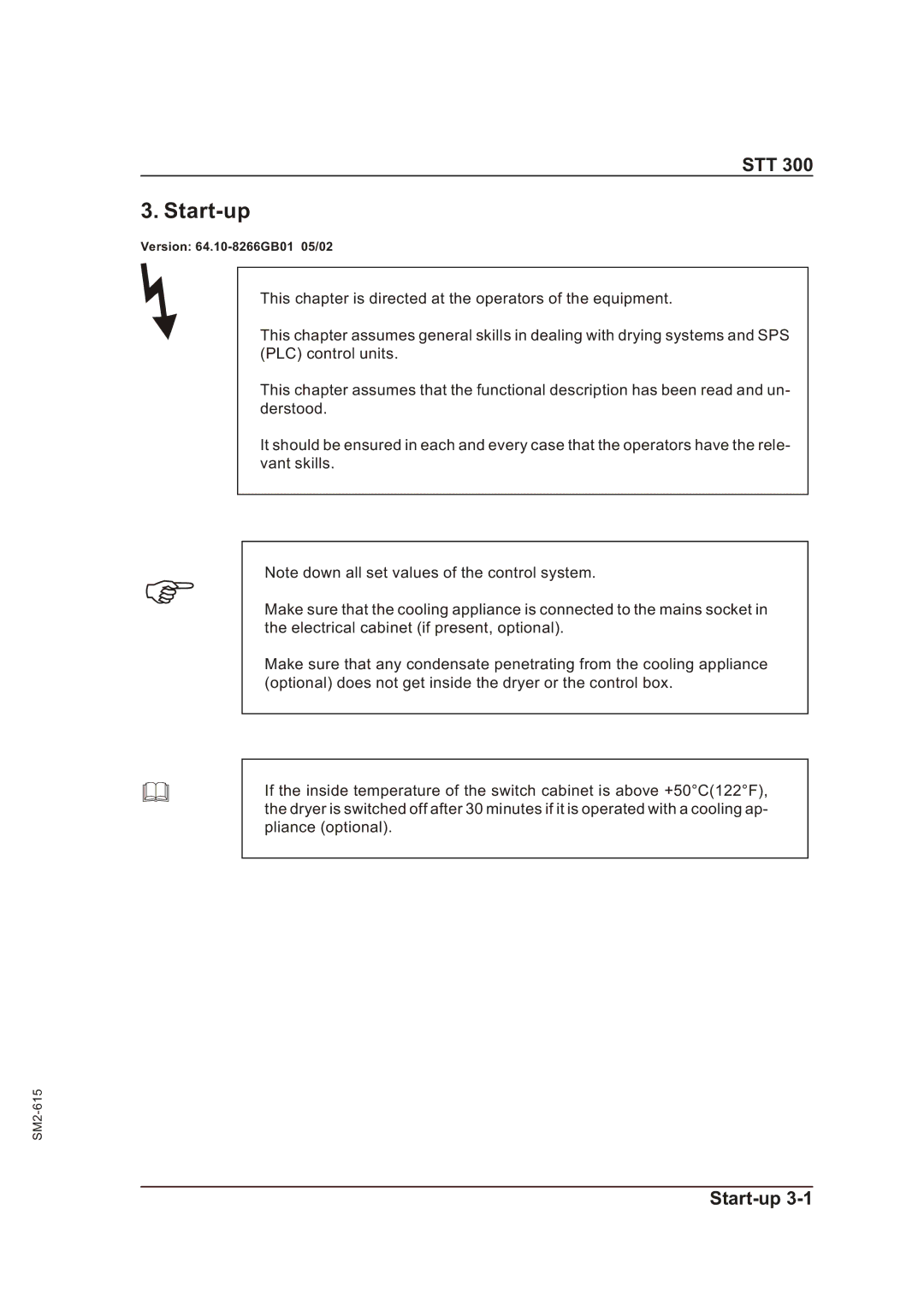 Sterling STT 300 operating instructions Start-up 