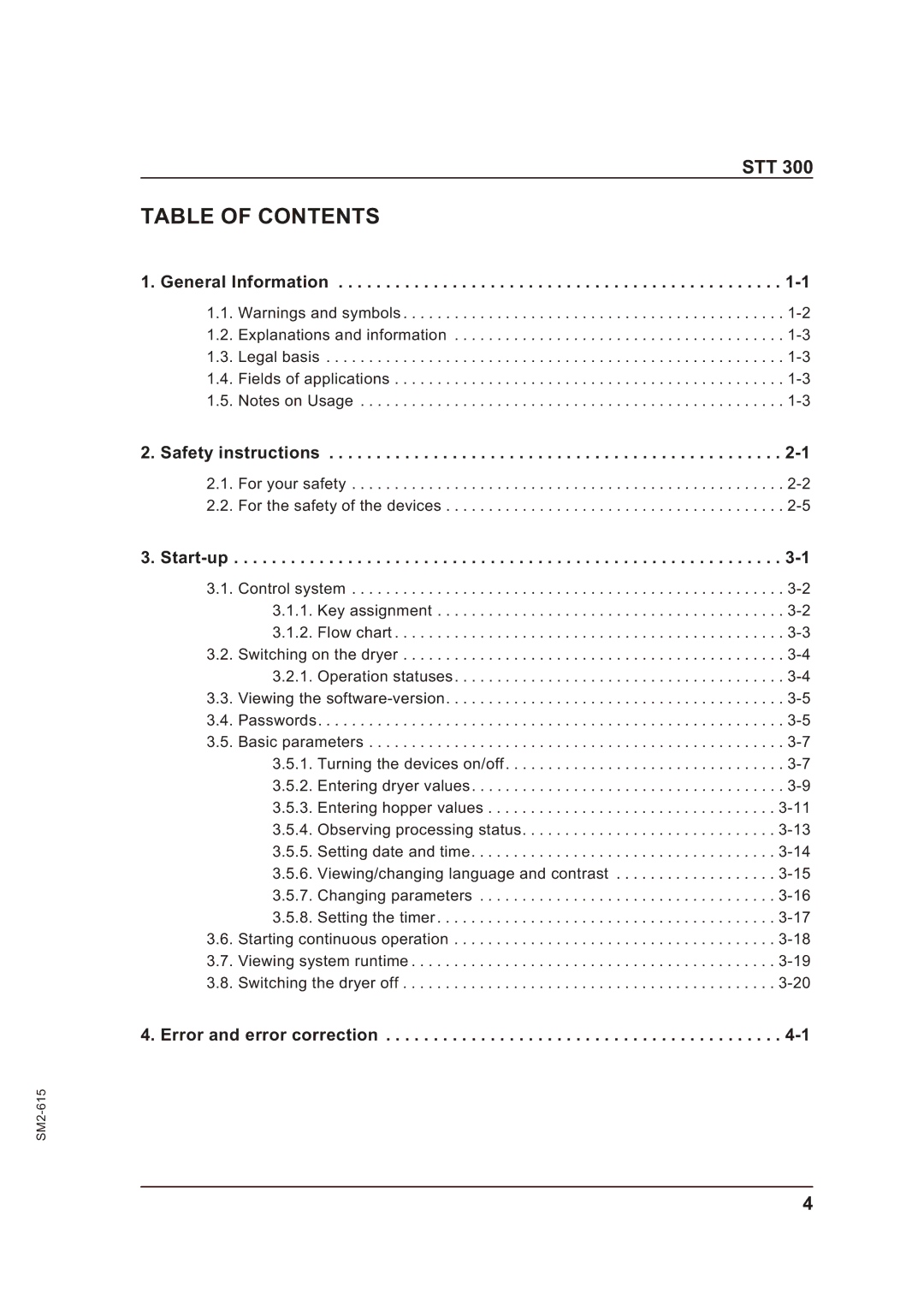 Sterling STT 300 operating instructions Table of Contents 