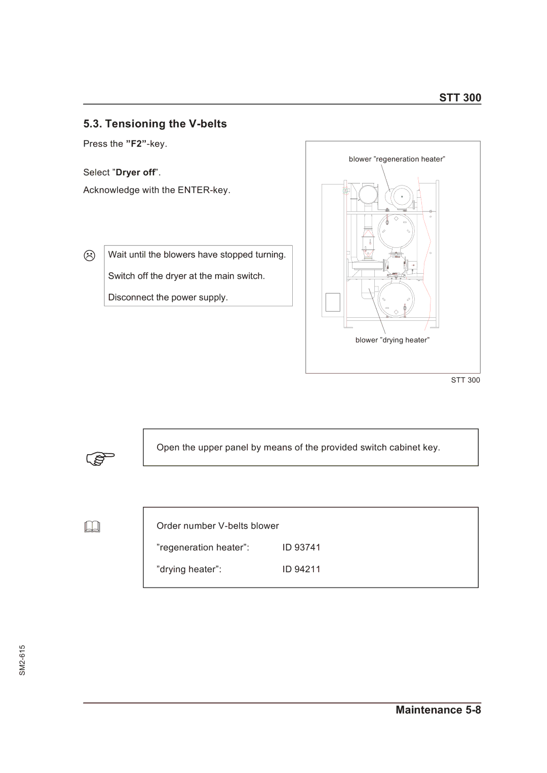 Sterling STT 300 operating instructions STT Tensioning the V-belts 