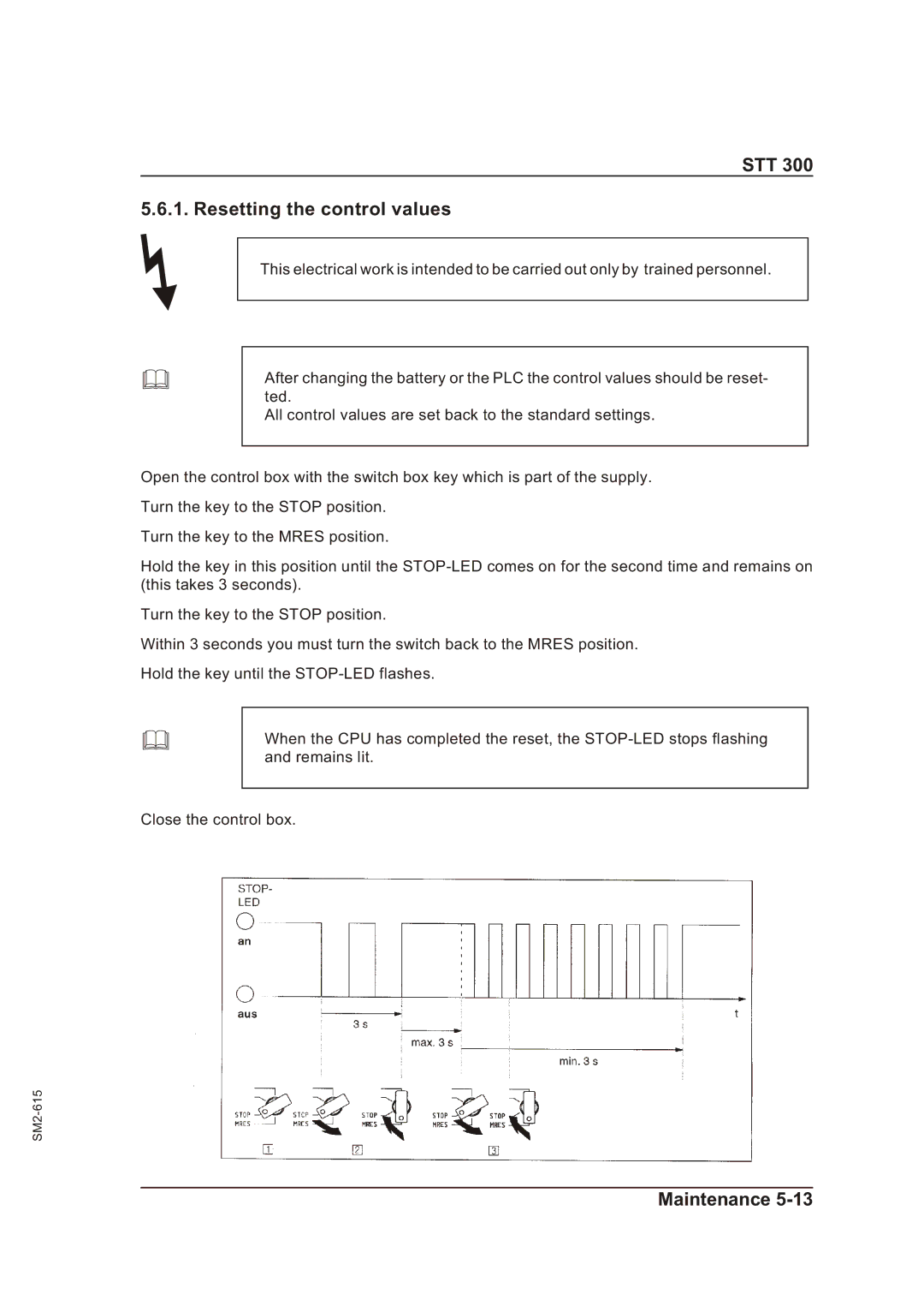 Sterling STT 300 operating instructions STT Resetting the control values 