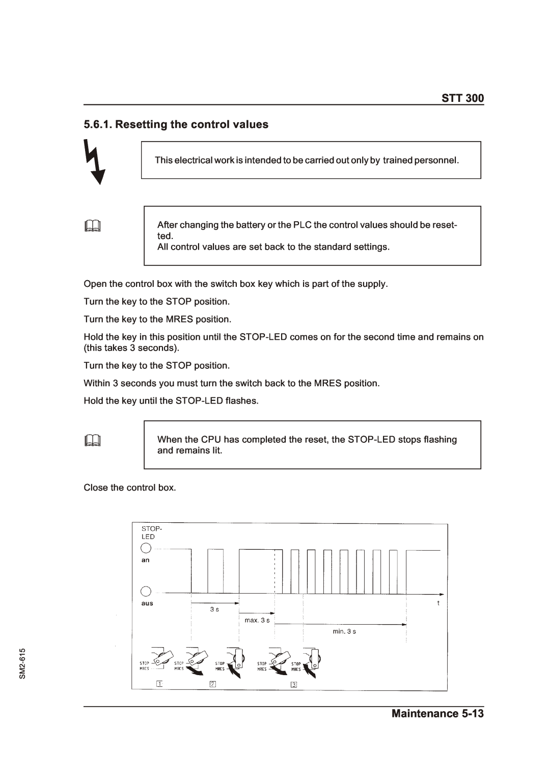 Sterling STT 300 operating instructions STT 5.6.1. Resetting the control values, Maintenance 