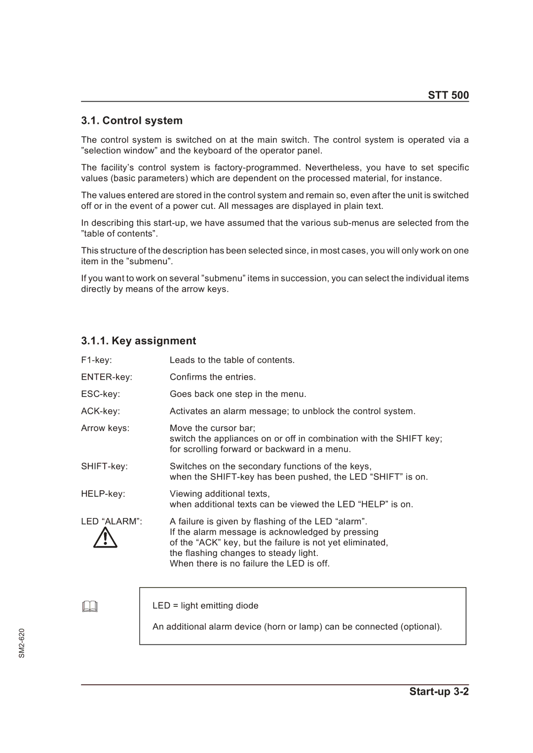 Sterling STT 500 manual STT Control system, Key assignment 