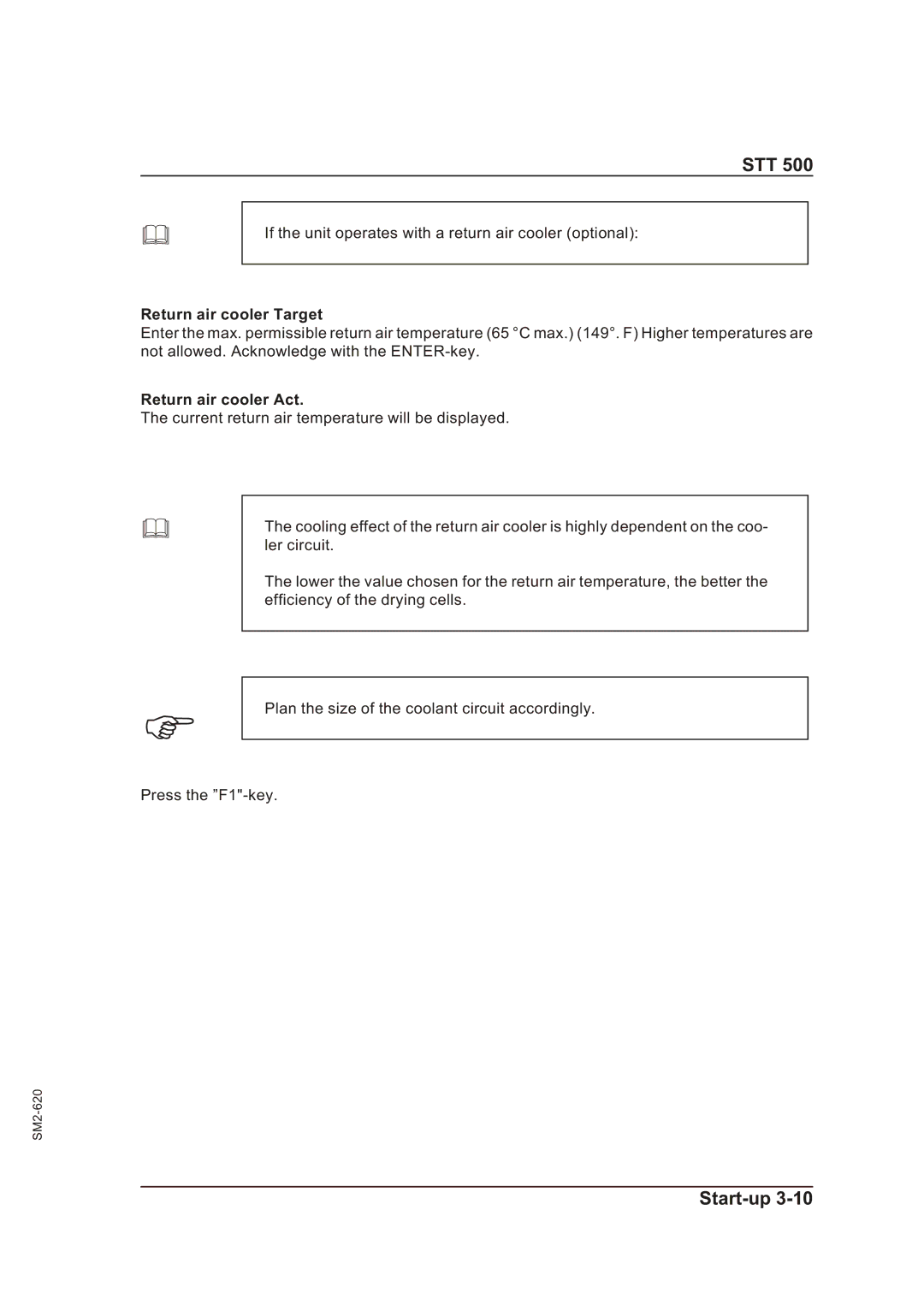 Sterling STT 500 manual Return air cooler Target, Return air cooler Act 