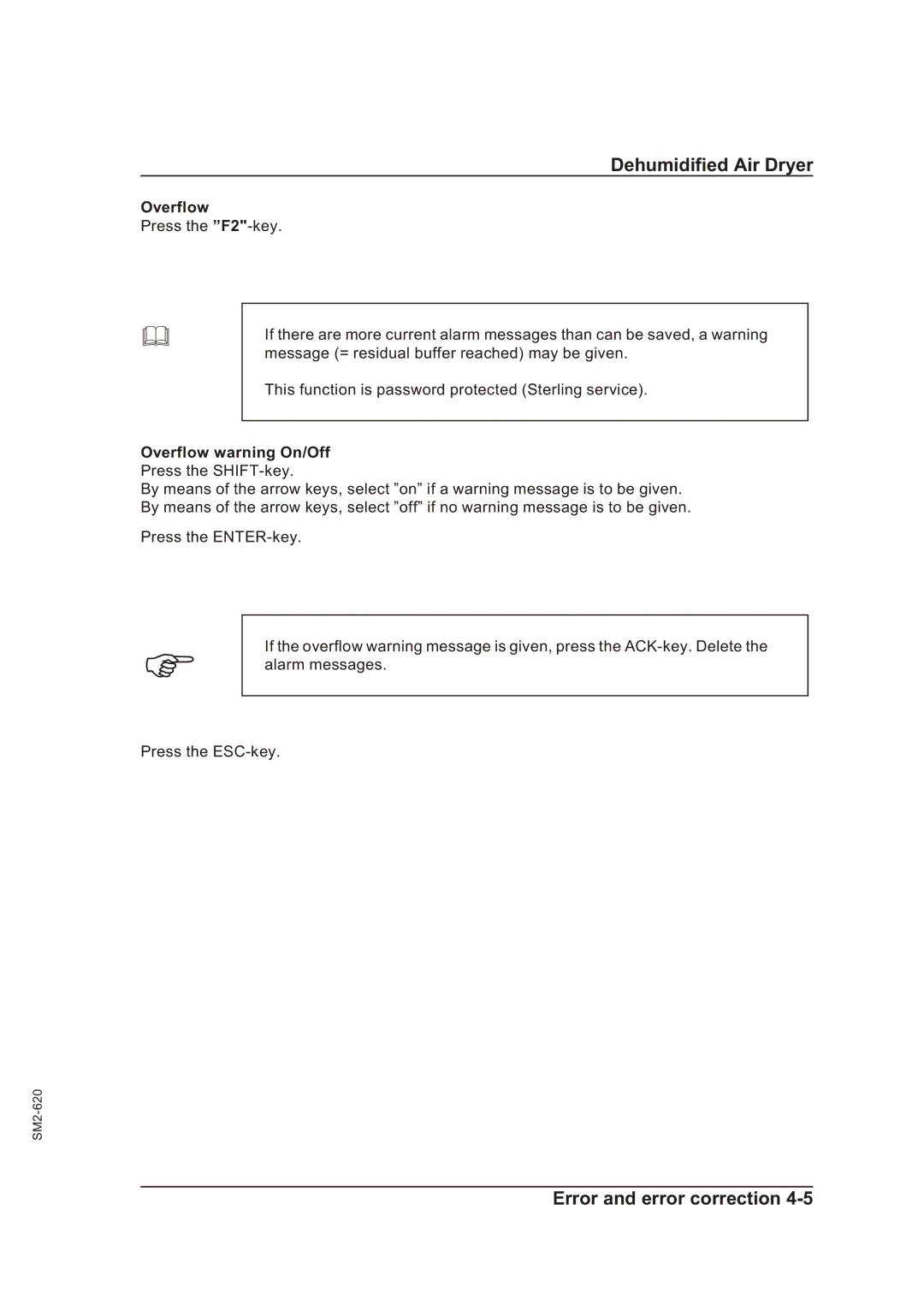 Sterling STT 500 manual Overflow warning On/Off 