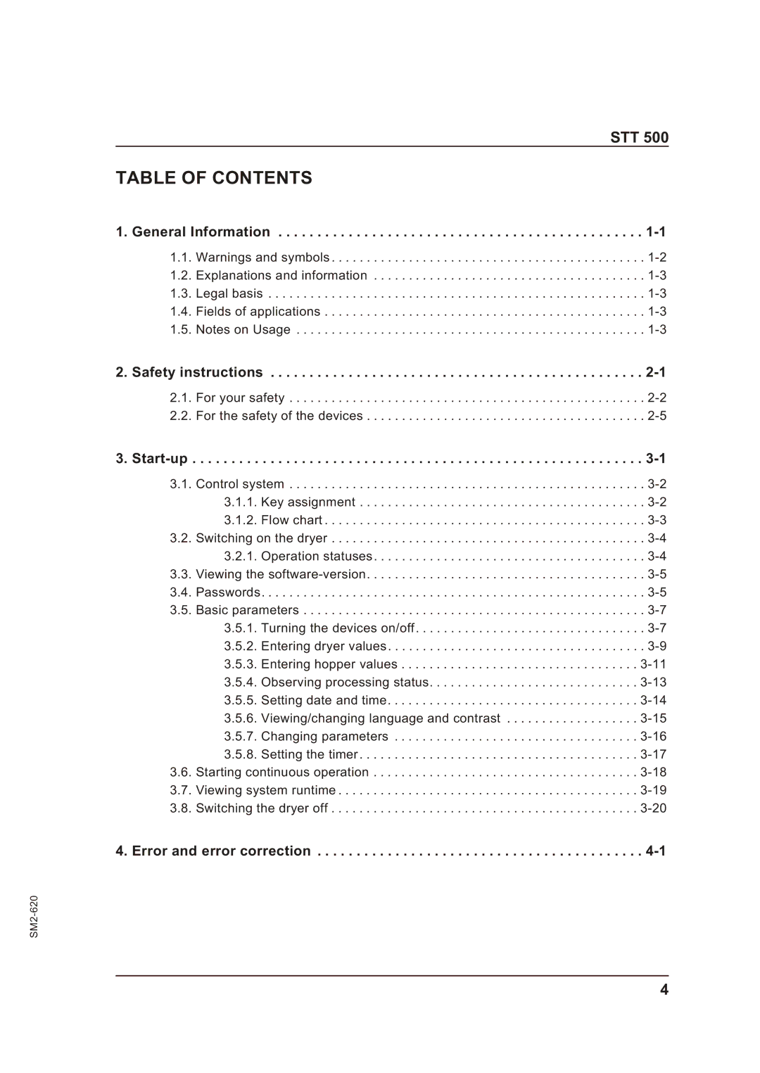 Sterling STT 500 manual Table of Contents 