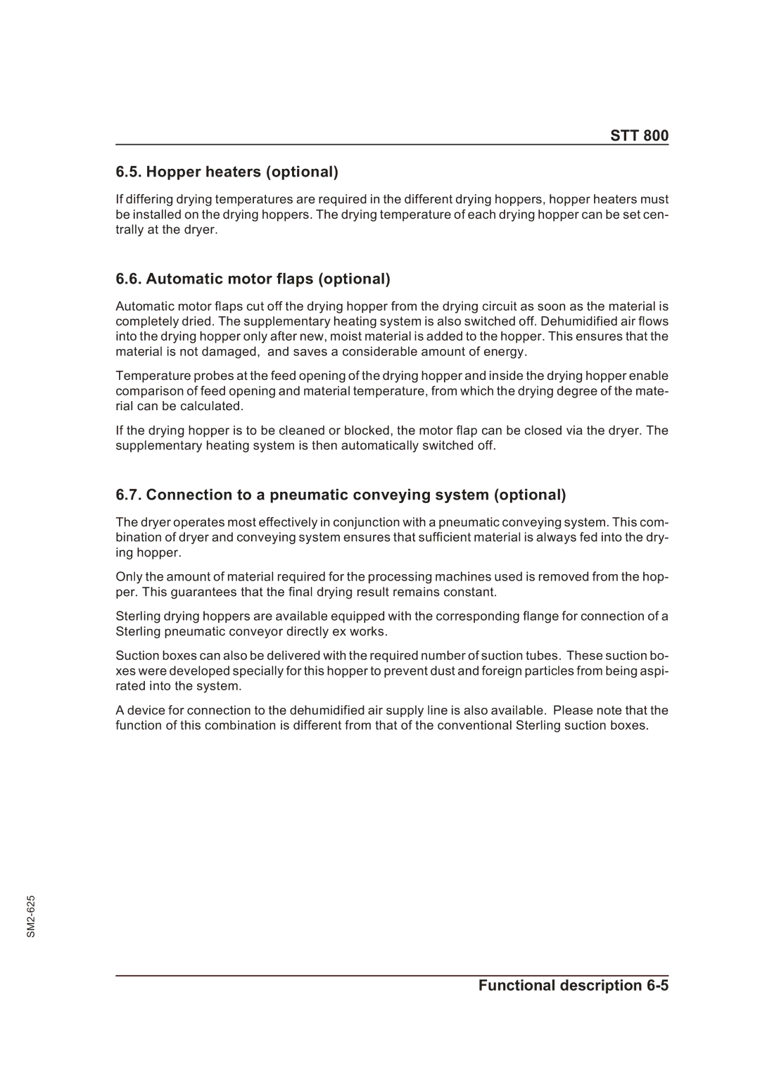 Sterling STT 800 manual STT Hopper heaters optional, Automatic motor flaps optional 