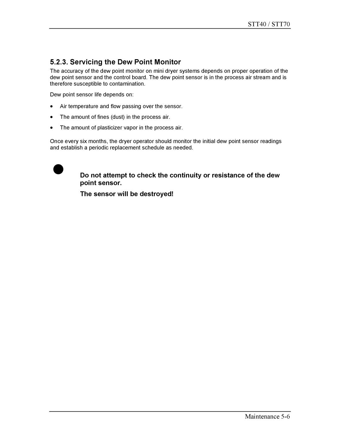 Sterling STT70, STT40 manual Servicing the Dew Point Monitor 