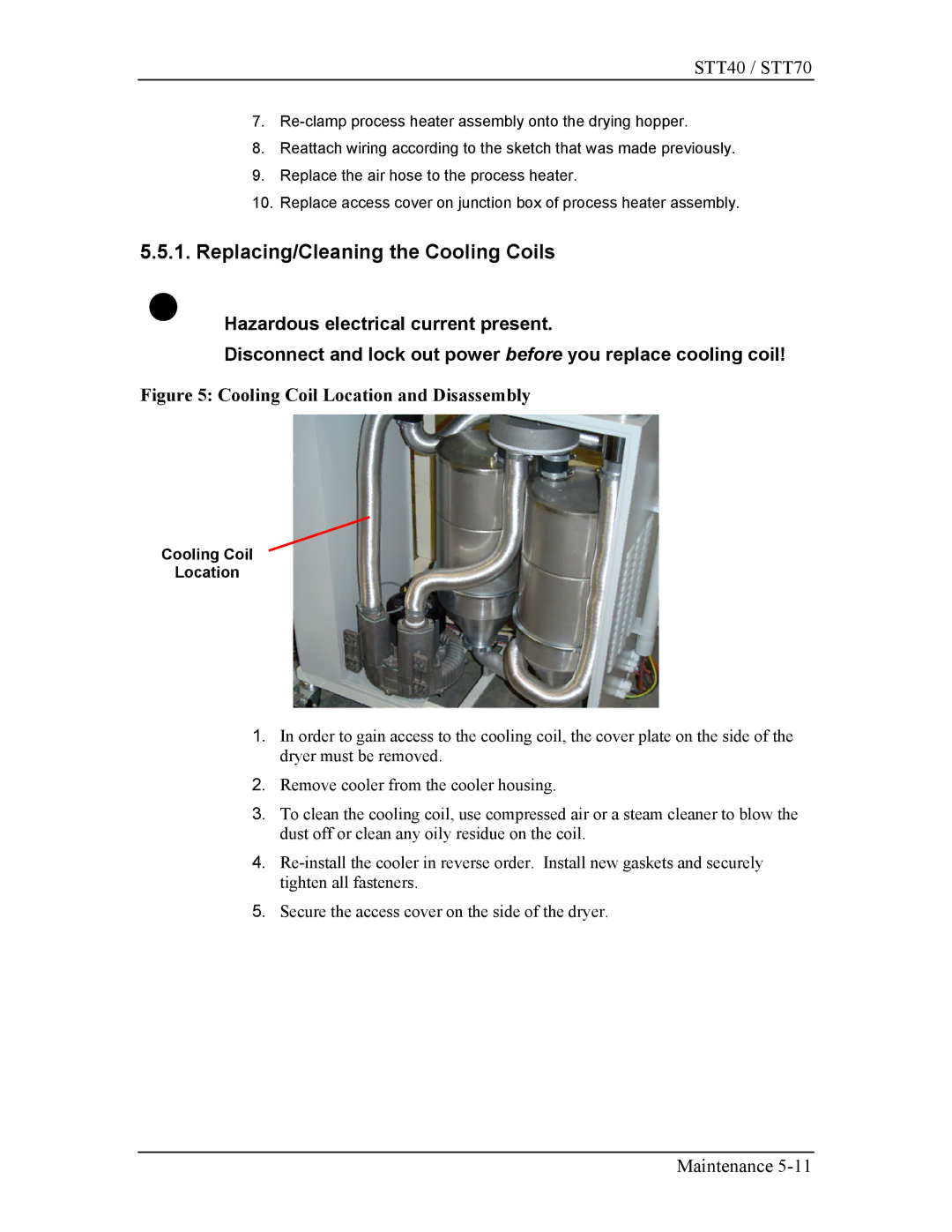 Sterling STT40, STT70 manual Replacing/Cleaning the Cooling Coils, Cooling Coil Location 