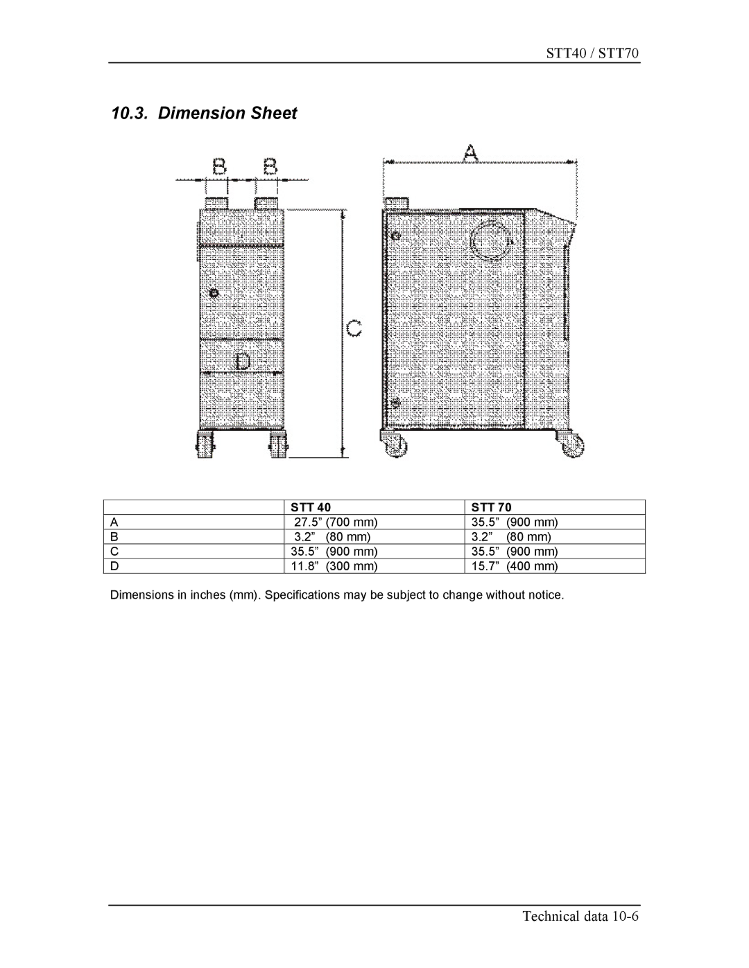 Sterling STT40, STT70 manual Dimension Sheet, Stt 