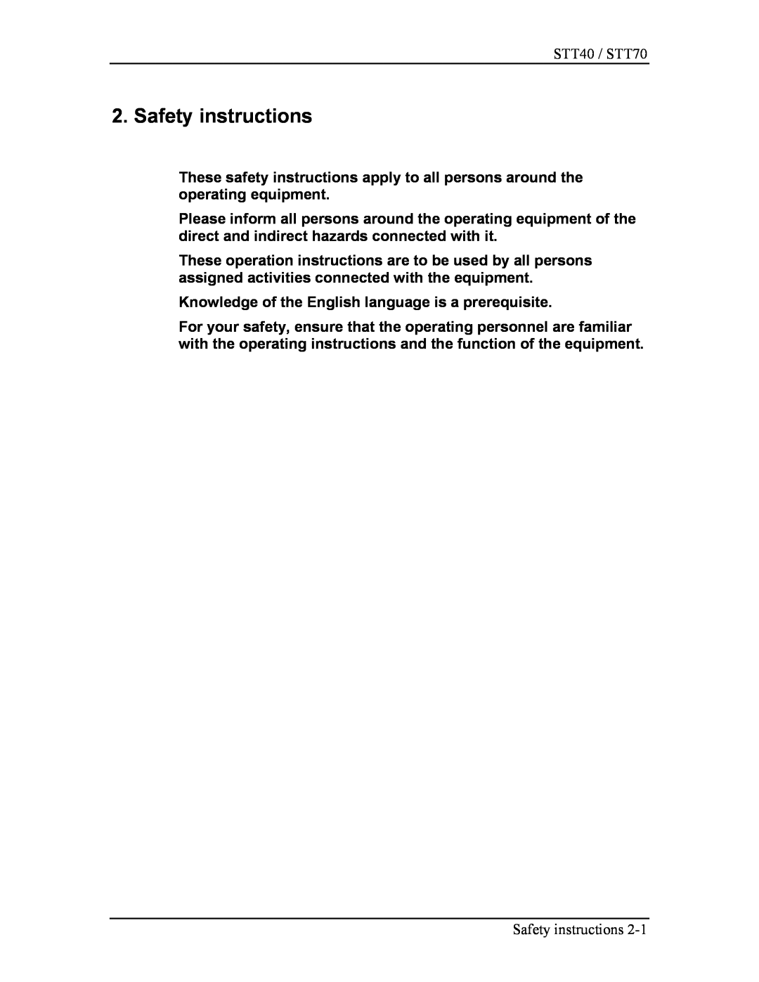 Sterling manual Safety instructions, STT40 / STT70 