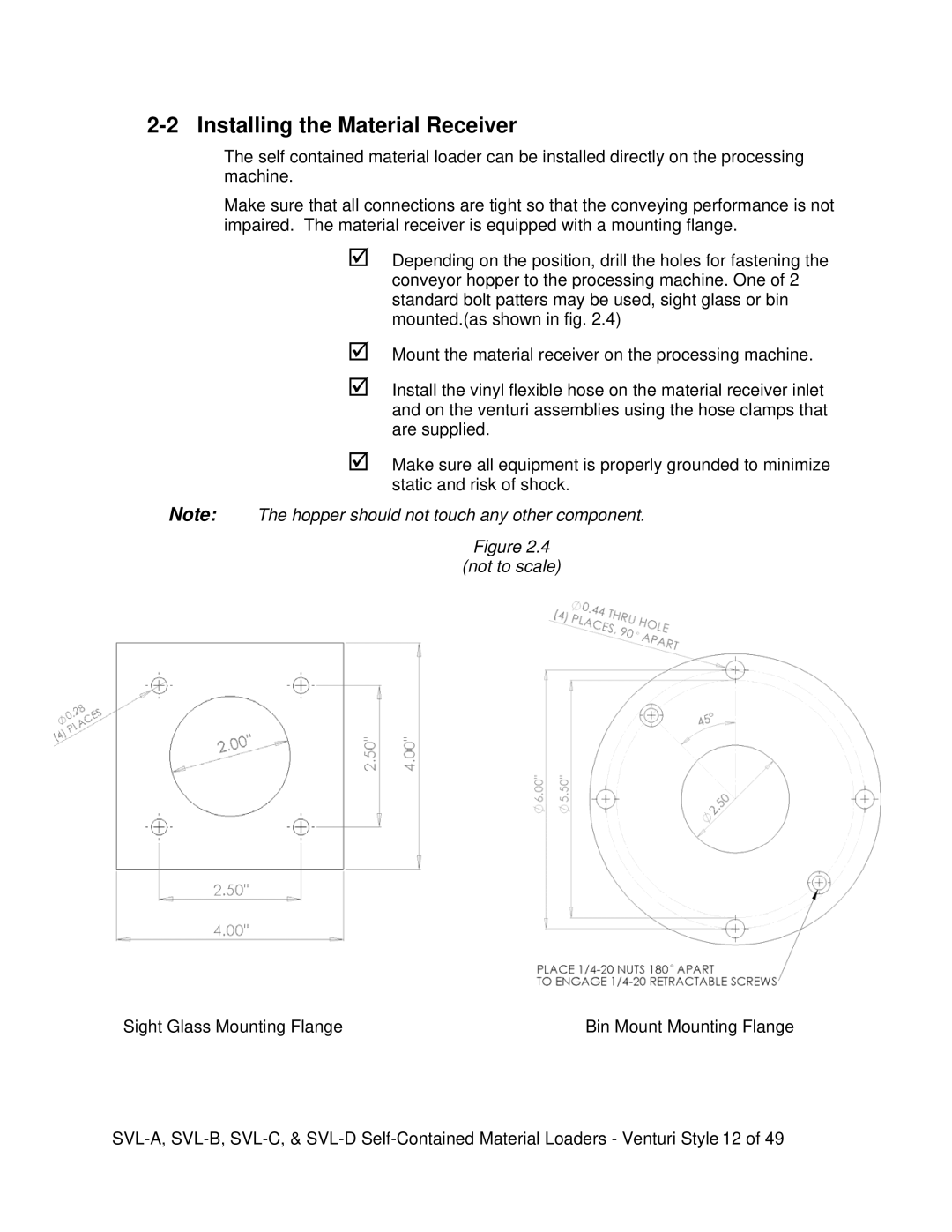 Sterling SVL-A, SVL-B, SVL-C, SVL-D installation instructions Installing the Material Receiver, Not to scale 