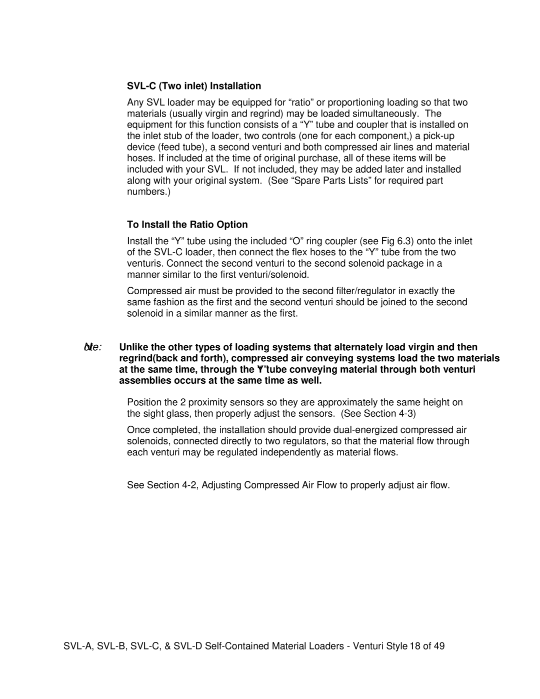 Sterling SVL-A, SVL-B, SVL-D installation instructions SVL-C Two inlet Installation, To Install the Ratio Option 