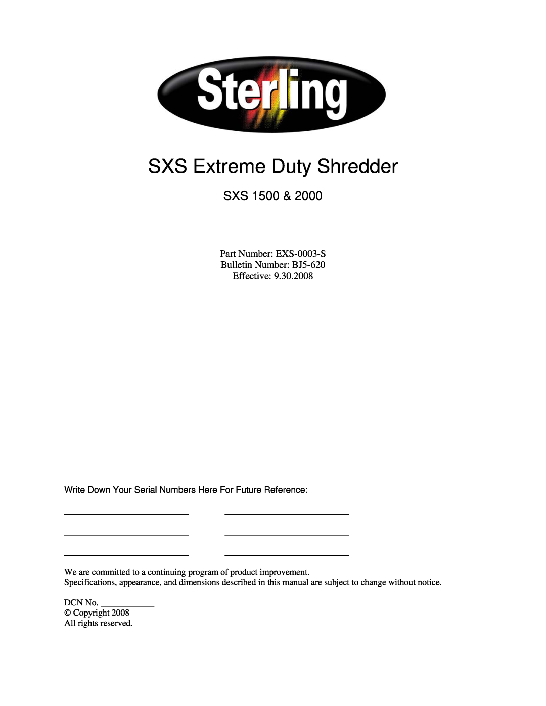 Sterling SXS Series specifications SXS Extreme Duty Shredder, Sxs 