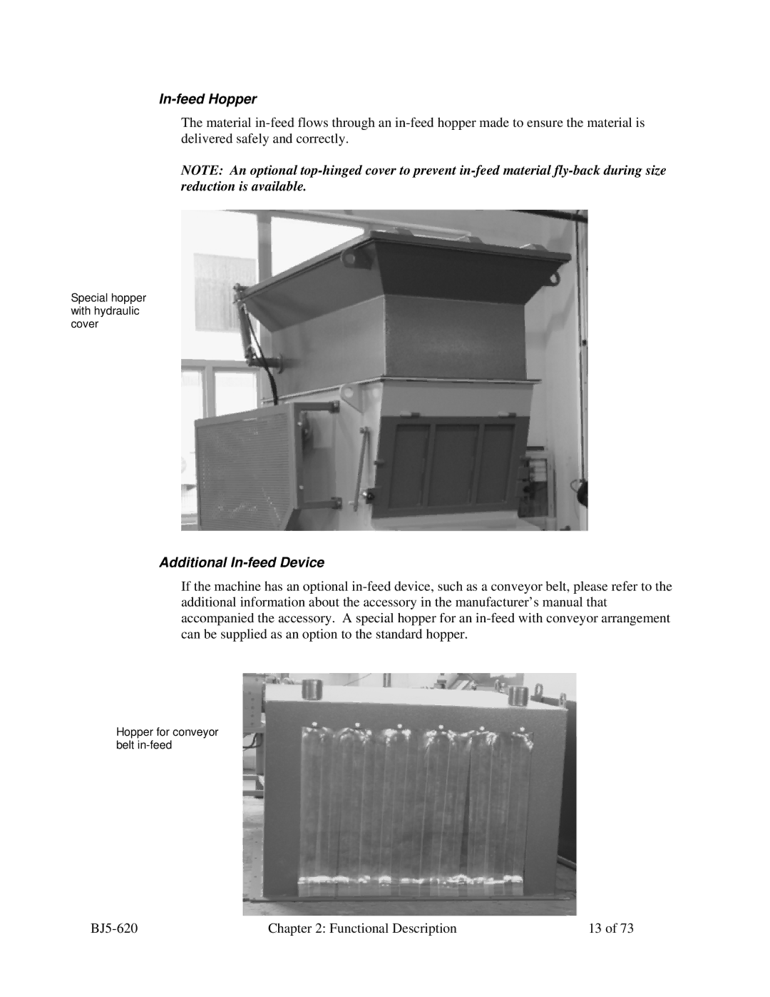 Sterling SXS Series specifications In-feed Hopper, Additional In-feed Device 