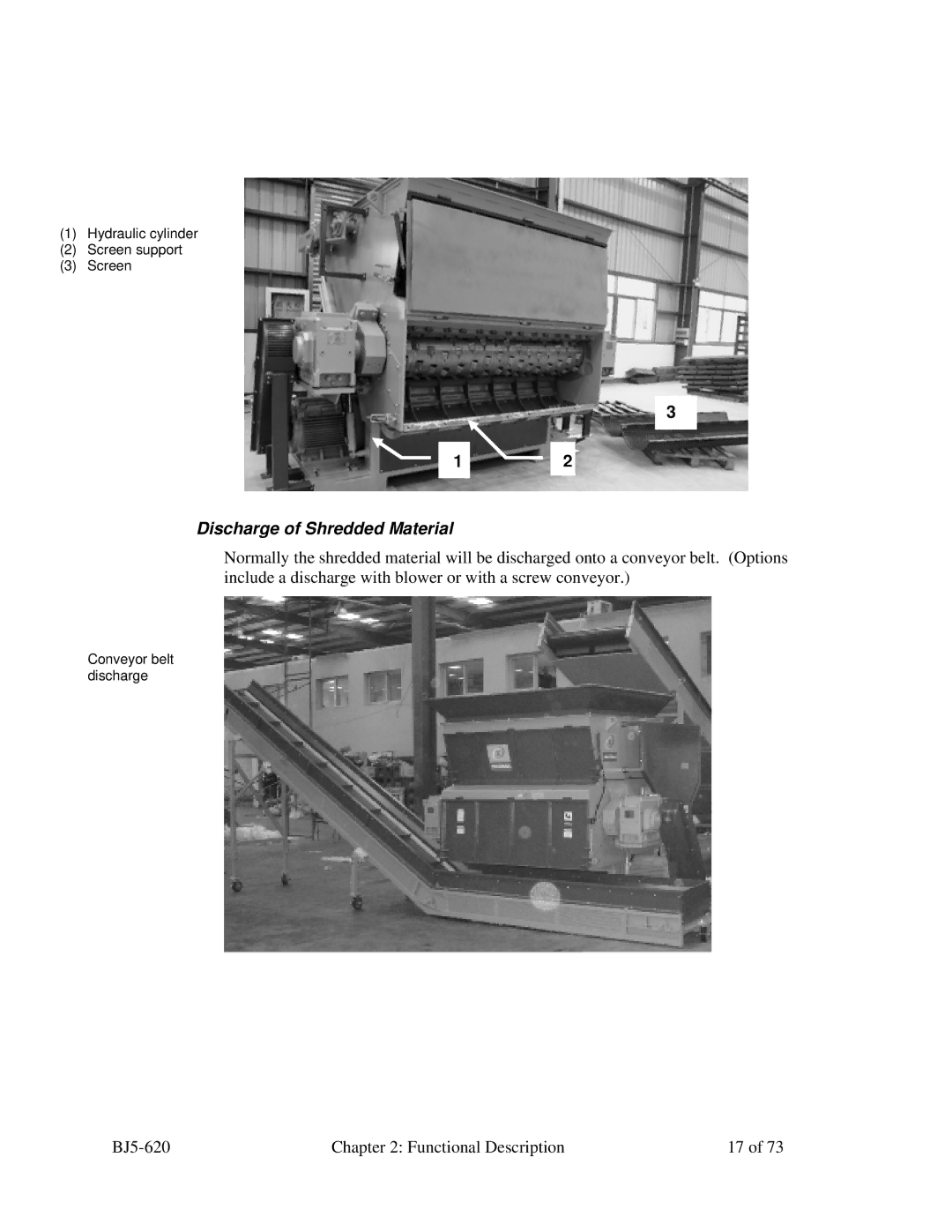 Sterling SXS Series specifications Discharge of Shredded Material 