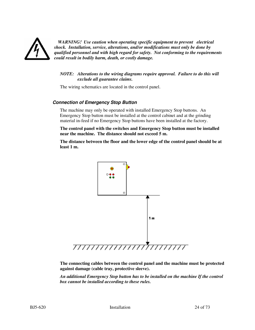 Sterling SXS Series specifications Connection of Emergency Stop Button 